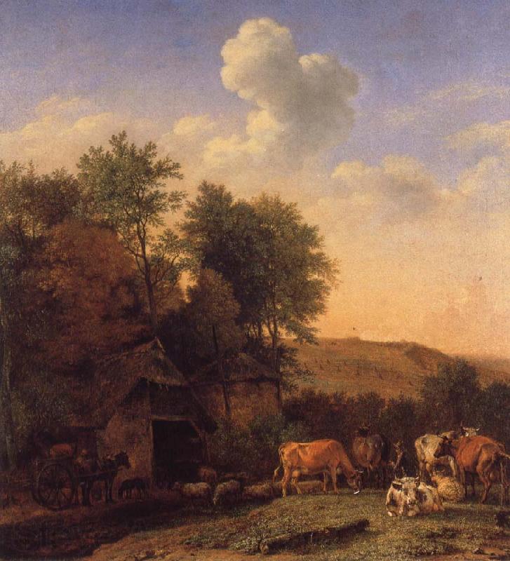 POTTER, Paulus A Landscape with Cows,sheep and horses by a Barn Spain oil painting art